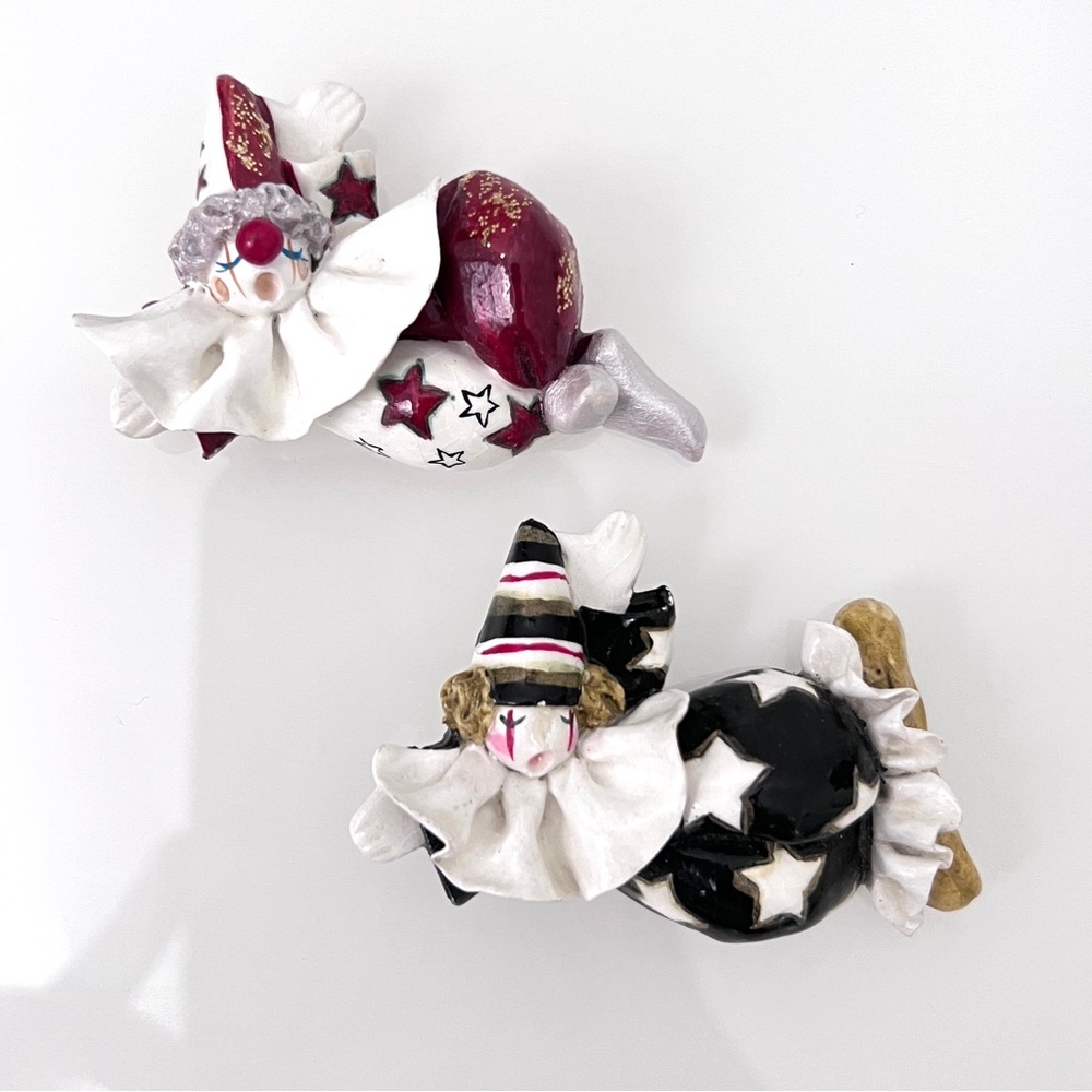 Set of 2 Japanese handmade Pierrot Clown brooches